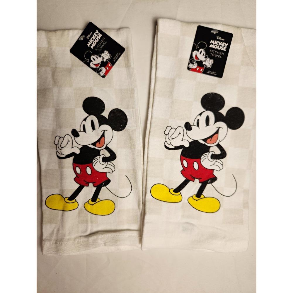 Disney Mickey Mouse Kitchen Tea Towels 2-Pack Cotton Gingham, Machine Wash